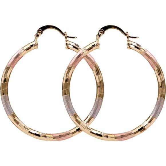 18K Gold Plated Hollow Carved Geometry Huggie Hoop Earrings - Picture 1 of 6
